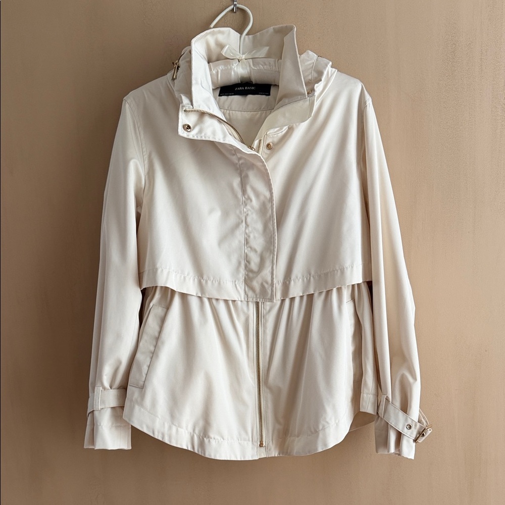 Zara Basic Ivory/Cream Women’s Hooded Jacket - Classic Casual Coat